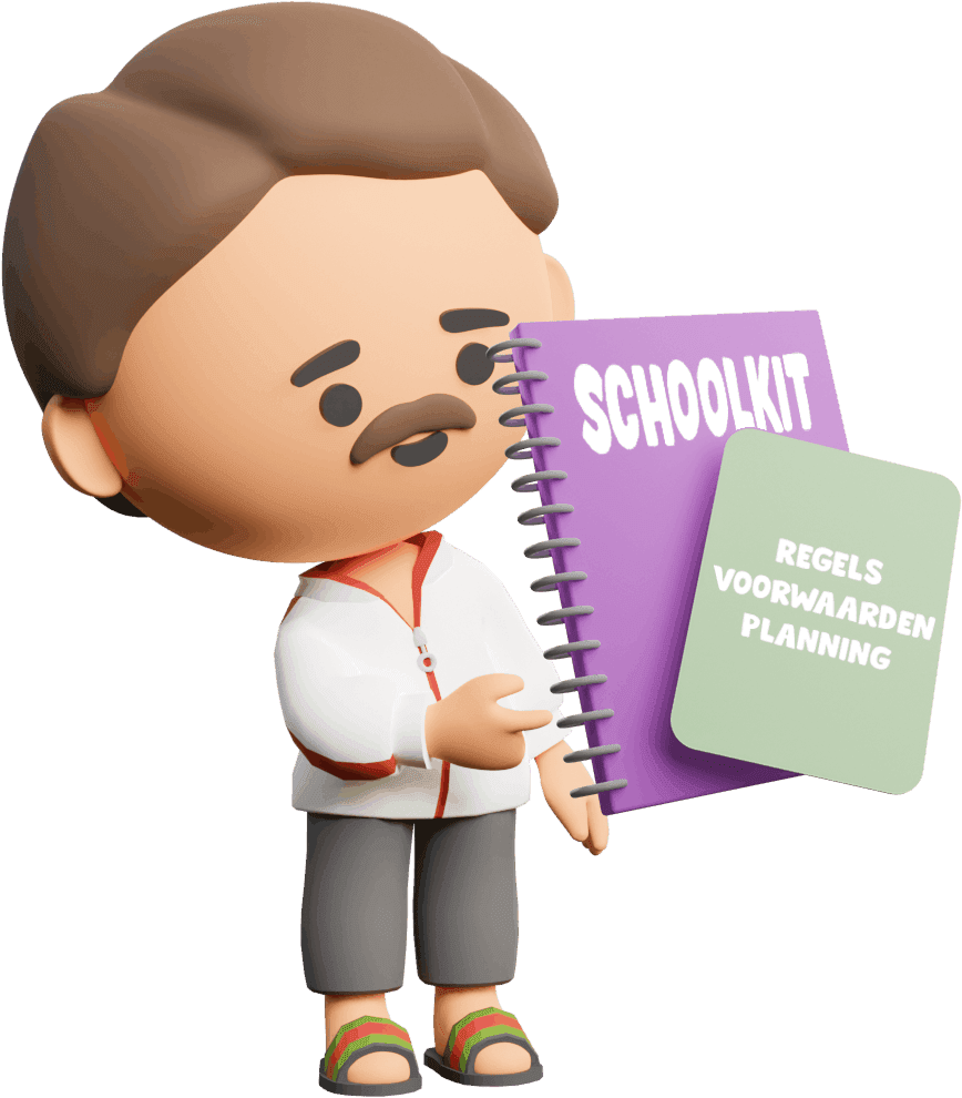 Lawa-personage met de schoolkit
