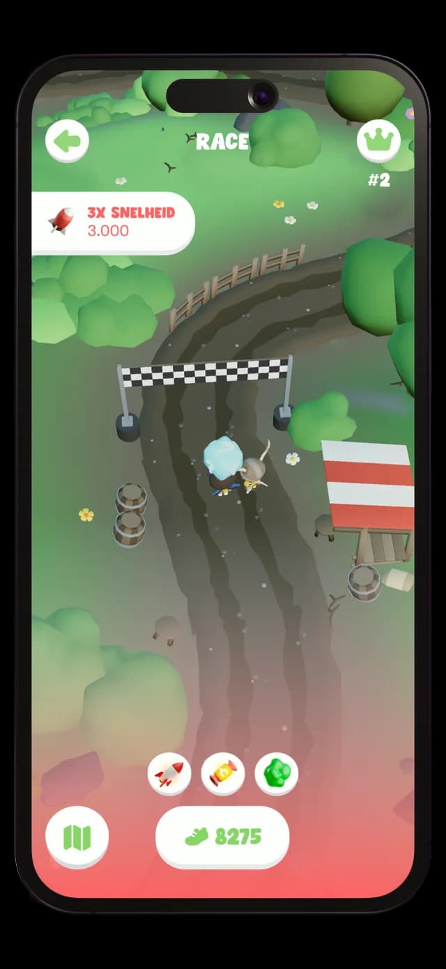 Een powerup tijdens een race in de Lawa app